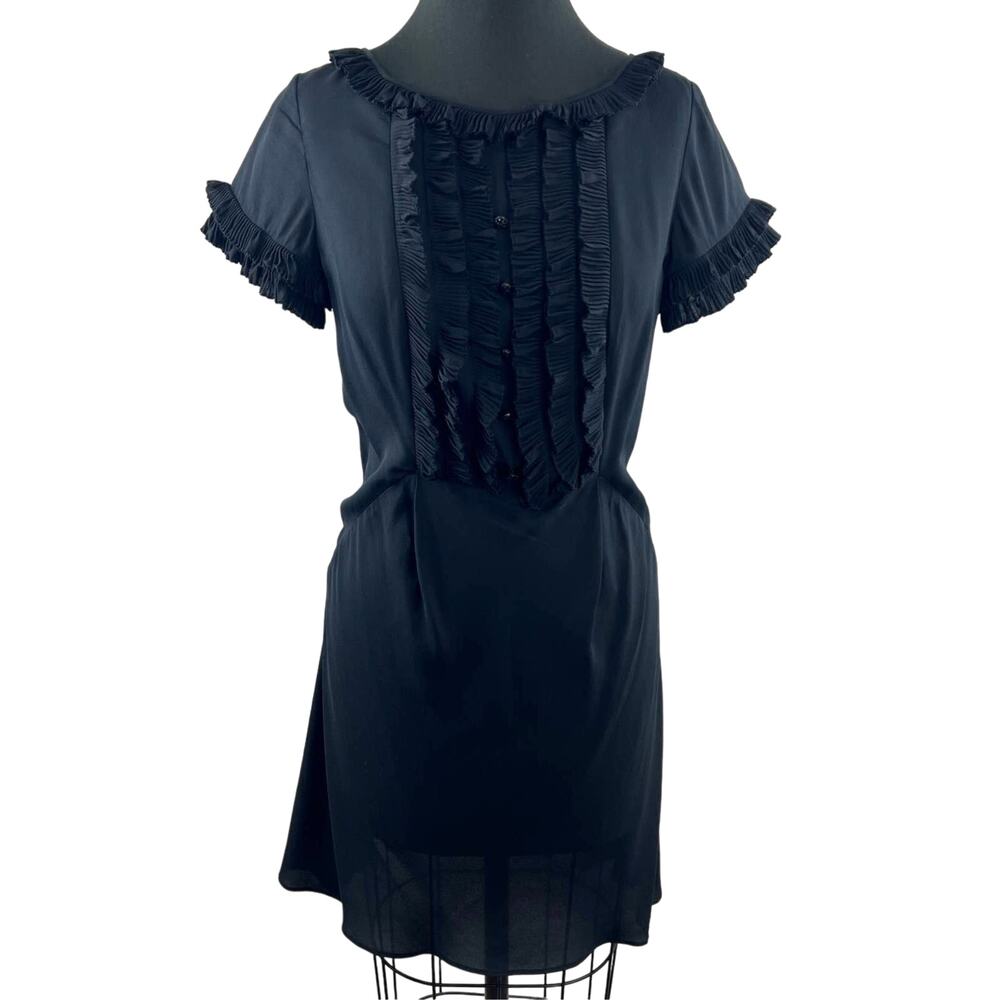 Susana Monaco Black Short Tiered Ruffle Sleeve Round Neck V-Back Sheath Dress